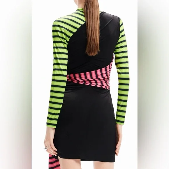 NWT Desigual Maria Escote Dress in Black, Green, Pink and Purple Size Large - Picture 3 of 6